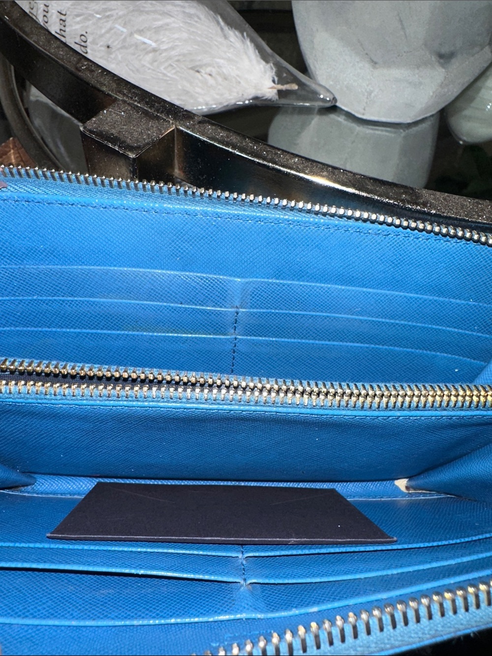 Prada Saffiano Zip Wallet in Blue with Silver Logo - Picture 9 of 11